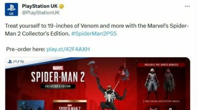 Screenshot of PlayStation UK tweet urging people to treat themselves to 19 inches of Venom