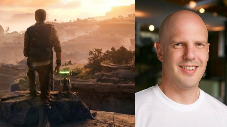 Stig Asmussen next to a screenshot of Star Wars Jedi Survivor